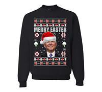 Wild Bobby Merry Easter Funny Joe Biden Holiday Ugly Christmas Sweater Unisex Crewneck Sweatshirt, Black Merry Easter, XL