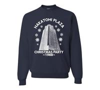 Wild Bobby Season's Greeting From Nakatomi Plaza Ugly Christmas Sweater Crewneck Graphic Sweatshirt, Navy 1, L