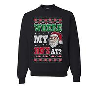 Wild Bobby Where my Hos At Santa Ugly Christmas Sweater Unisex Crewneck Graphic Sweatshirt, Black-white Santa, 3XL