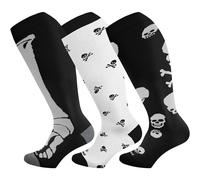 Wild Calf Compression Socks for Women & Men Large Size Circulation 15-20 mmHg, 3 Pairs Skull, Medium