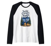Wild Camper Nights Watercolor Camping and Stargazing Design Raglan Baseball Tee