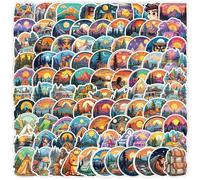 Wild Camping Stickers 100pcs, Laptop Decals of Outdoor Camp for Car Bumper Skateboard Luggage Phone Computer Hydro Flask Skateboard Water Bottle Guitar, Aesthetic Scenery Sticker for Kids Teens Adult