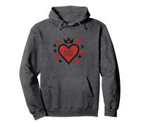 Wild Card Queen of Hearts Poker Casino Gambler Royal Pullover Hoodie, Adult Unisex, Dark Heather Grey, XXL