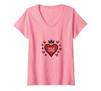 Wild Card Queen of Hearts Poker Casino Gambler Royal V-Neck T-Shirt, Women, Pink, L