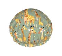 Wild Cartoon Giraffe Print Reusable Shower Caps for Women Double Layer Hair Cap Adult Hair Cap for All Hair