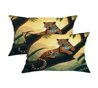 Wild Cat Throw Pillow Covers Set of 2, Orange Leopard Jungle Decorative Cushion Cases for Home Sofa Bed Couch, Nature Inspired Farmhouse Decor 20x12 Inch