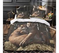 Wild cats cuddling 3D Printed Comforter Cover 3pcs Microfibre Stain-Resistant Nature wildlife Duvet Insert Cover 2 Pillow Shams Zippered Closure Bed Linen Adults & Families Single (135x200cm)