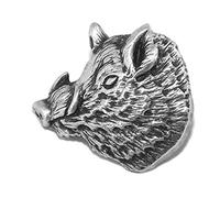Wild Celtic Boar Pagan Pewter Pin Badge/Brooch in a Lemon Burlap Gift Pouch