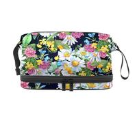 Wild Chamomile Flowers Double Layer Cosmetic Bag for Women and Girls, Travel Toiletry Bag Makeup Handy Pouch Organiser Bag with Brush Compartment
