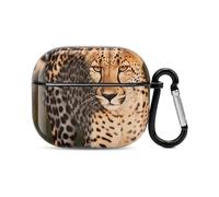 Wild Cheetah Bluetooth Earbuds Case Cover Full Body Shockproof Protection Hard Case Support Wireless Charging with Keychain Personalized Gift for AirPods 3