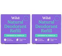 WILD Coconut & Vanilla Plastic FREE Natural 24 hour Deodorant Refill 40g-2 Pack