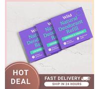 WILD Coconut & Vanilla Plastic FREE Natural 24 hour Deodorant Refill 40g-3 Pack