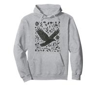 Wild Crow Linocut Nature Lino Print Folklore Art Forestcore Pullover Hoodie
