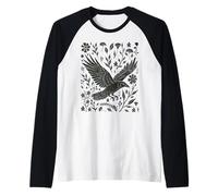 Wild Crow Linocut Nature Lino Print Folklore Art Forestcore Raglan Baseball Tee