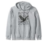 Wild Crow Linocut Nature Lino Print Folklore Art Forestcore Zip Hoodie
