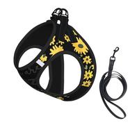 Wild Daisy Flower Print Small Dog Harness And Leash Set, Adjustable Soft Vest With 360° Reflective Straps For Cats Puppy