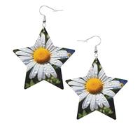Wild Daisy Flower Prints Leather star earrings Pendant Stylish and beautiful Lightweight Dangle for Women Girls