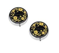 (Wild Daisy Flower) Round Pill Box with 3 Compartment Small Pill Organizer Portable Pill Case Vitamin Containers, Travel Essentials 4.6x4.6x1.8 cm
