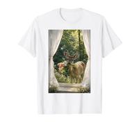 Wild Deer at the Window Value Graphic T-Shirt, Men, White, M