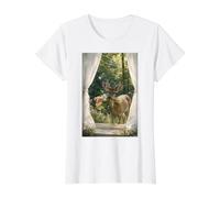 Wild Deer at the Window Value Graphic T-Shirt, Women, White, M