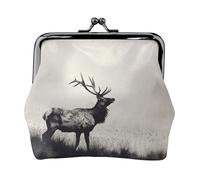 Wild Deer Printed Coin Purse Pouch-Mini Coin Wallet,Change Purse,Leather Coin Pouch Holder For Woman Girls, Black, One Size, Modern,european Style, Retro