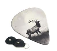 Wild Deer Printed Guitar Picks, 6 Pack with Leather Keychain Pick Holder - 0.46mm, 0.71mm, 0.96mm Assorted Thickness for Acoustic Ukulele, Electric Guitar, Acoustic Guitar, Bass