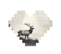 Wild Deer Printed Jigsaw Puzzle 10.8x12.8 CM, Heart-Shaped Puzzle Challenging Game for Adults, Fun Decorative Wall Decor