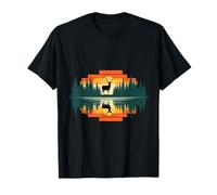Wild Deer Silhouette Forest Nature Pine Reflection Sunset T-Shirt