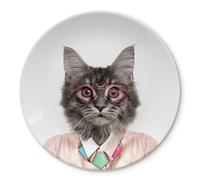 Wild Dining Dinner Plate I Funny Dinner Plate I 100% Ceramic I 9-inch Plate I Funny Plate with Goofy Pet Print I Novelty Tableware | Gift Idea for Students | Dishwasher Microwave and Food Safe-Cat