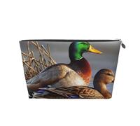 Wild Duck Hunting Printed Leather Travel Toiletry Makeup Bag with Silver Zipper for Women on the Go