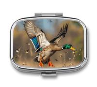 Wild Ducks and Trees Pill Box, 2 Compartments Portable Pill Organizer for Pocket or Purse, Decorative Metal Medicine and Vitamins Organizer