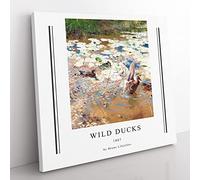 Wild Ducks By Bruno Liljefors Exhibition Museum Classic Painting Canvas Wall Art Print Ready to Hang, Framed Picture for Living Room Bedroom Home Office Décor, 35x35 cm (14x14 Inch)