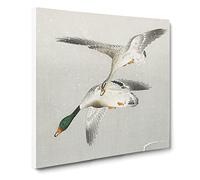 Wild Ducks in Flight by Ohara Koson Canvas Print | Gallery Wrapped 30mm Frame Wall Art | 14x14 inches | Ready to Hang | Modern Bird Picture | Living Room Bedroom Lounge Office