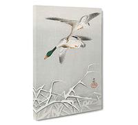 Wild Ducks in Flight by Ohara Koson Canvas Print | Gallery Wrapped 30mm Frame Wall Art | 30x20 inches | Ready to Hang | Modern Bird Picture | Living Room Bedroom Lounge Office