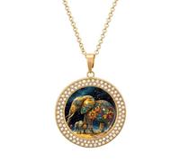 Wild Elephant Mom Flower Multicolored Diamond Necklace Dainty Round Pendants Jewelry for Women Golden-style