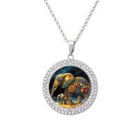 Wild Elephant Mom Flower Multicolored Diamond Necklace Dainty Round Pendants Jewelry for Women Silver-style