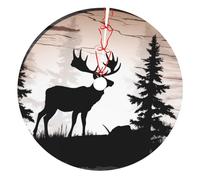 Wild Elk Black Silhouette Printed Christmas Tree Skirt 48 inch Xmas Tree Skirts Mat for Christmas Decoration Indoor Outdoor Ornaments
