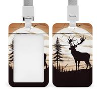 Wild Elk Silhouette Badge Holder with Lanyard, Vertical ABS Plastic ID Card Holder Fashion Name Badge Holders Office ID Card Protector for Teacher Nurse Employee Security Staff