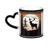 Wild Elk silhouette Coffee Mug with Handle 11 Oz, Color Changing Cups In The Sky, Heat Sensitive Magic Funny Art Mug, Unique Coffee Tea Cup Porcelain Mugs Gift for Women Men Black