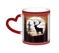 Wild Elk silhouette Coffee Mug with Handle 11 Oz, Color Changing Cups In The Sky, Heat Sensitive Magic Funny Art Mug, Unique Coffee Tea Cup Porcelain Mugs Gift for Women Men Red