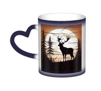 Wild Elk silhouette Coffee Mug with Handle 11 Oz, Color Changing Cups In The Sky, Heat Sensitive Magic Funny Art Mug, Unique Coffee Tea Cup Porcelain Mugs Gift for Women Men Blue