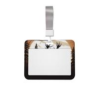 Wild Elk Silhouette ID Badge Holder with Lanyard Horizontal Hard Plastic ID Card Case with Clear Window, Waterproof Work Badge Sleeve Fashion Card Protector Pouch for Women Men