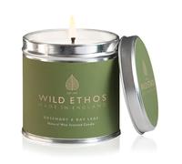 Wild Ethos Naturals Premium Scented Natural Wax Tin Candle - Bay Leaf & Rosemary Scent - Hand-Poured in UK - Burn Time 40+ Hours - Natural Ingredients for Less Smoke & Slow Burn