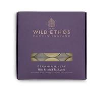 Wild Ethos Scented Tea Lights - Natural Wax - Long Lasting & Blended Natural Essential Oils - Pack of 9 - Made in The UK - Select Your Scent (Geranium Leaf)