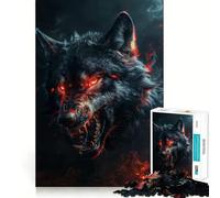 Wild Evil Black Wolf Jigsaw Puzzle 1000 Piece Cognitive Fun Play Precise Interlock Structure Bonding Activity for Loved Ones (50x75cm)