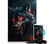 Wild Evil Black Wolf Jigsaw Puzzles1000 Pieces Brain Recall Game Premium Laser Cut Quality Absorbing Activity for Quiet Nights (38x52cm)