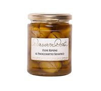 Wild fennel stuffed olives in extra virgin olive oil, 314 ml glass jar, made in Sicily by Conserve Conti - artisan production