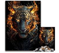 Wild Fire Tiger Head Gold 1000Piece Jigsaw Puzzle Wooden Jigsaw Puzzles for Adults Birthday Gift Idea Challenging Brain Teaser Game 1000 PCS(38x26cm)