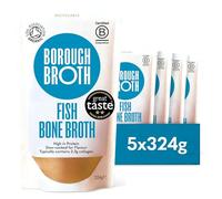 Wild Fish Bone Broth by Borough Broth - Premium Sustainably Caught Fish Broth - High Protein & Collagen - Low Calorie, Low Carb, Gluten-Free & Keto - Chilled Bone Broth - 5 x 324g