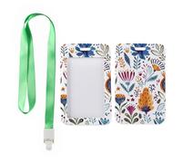 Wild Floral Art Badge Holder with Green Lanyard, Pass Holder, Vertical Cards Protector for Driver, Vertical ID Cards Protector for Student, Teacher Stuff Nurse Essentials